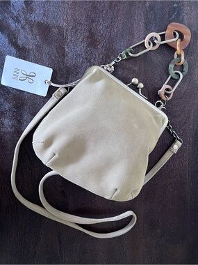 NWT Alba HOBO Crossbody Coin Purse KISS lock Creme Twilight Suede Bag
